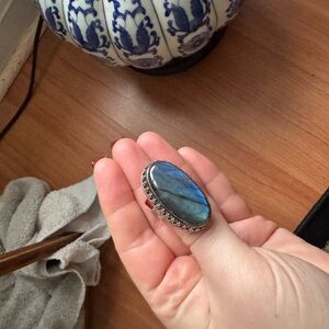 Laborite & Larimar 925 Sterling Silver Ring Statement Set Of Two Size 5/6ish